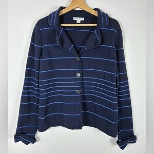 Pendleton Women’s Blazer Cardigan Large Navy Blue White Striped Academia Office